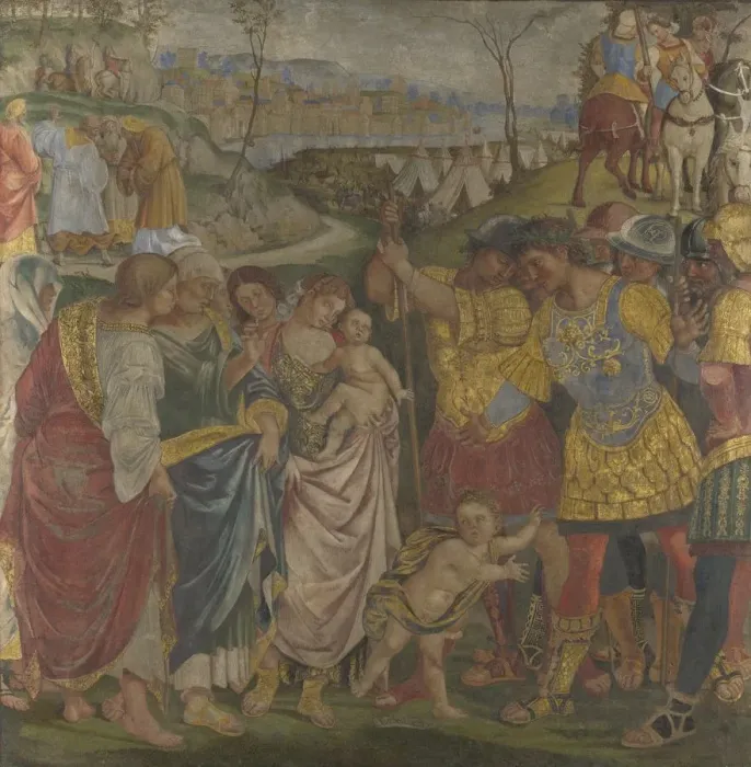 Framed Print : Coriolanus persuaded by his Family to spare Rome (Frescoes from Palazzo del Magnifico, Siena), 1509. Artist: Signorelli, Luca (ca 1441-1523) Framed Print : Coriolanus persuaded by his Family to spare Rome (Frescoes from Palazzo del Magnifico, Siena), 1509. Artist: Signorelli, Luca (ca 1441-1523)
