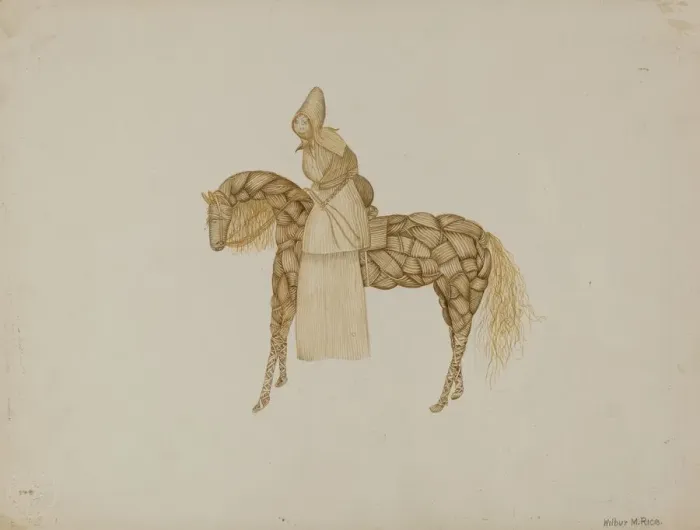 Framed Print : Corn Husk Doll on Horse, 1935 / 1942. Creator: Wilbur M Rice Framed Print : Corn Husk Doll on Horse, 1935 / 1942. Creator: Wilbur M Rice
