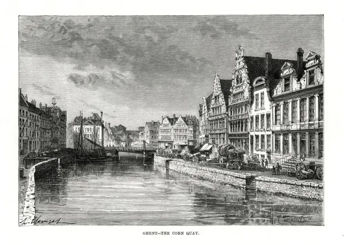 Framed Print : The Corn Quay, Ghent, Flanders, Belgium, 1879. Artist: Charles Barbant Framed Print : The Corn Quay, Ghent, Flanders, Belgium, 1879. Artist: Charles Barbant