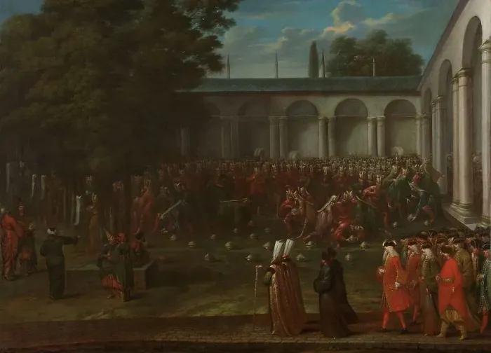 Framed Print : Cornelis Calkoen on his Way to his Audience with Sultan Ahmed III, c.1727-c.1730. Creator: Jean Baptiste Vanmour Framed Print : Cornelis Calkoen on his Way to his Audience with Sultan Ahmed III, c.1727-c.1730. Creator: Jean Baptiste Vanmour
