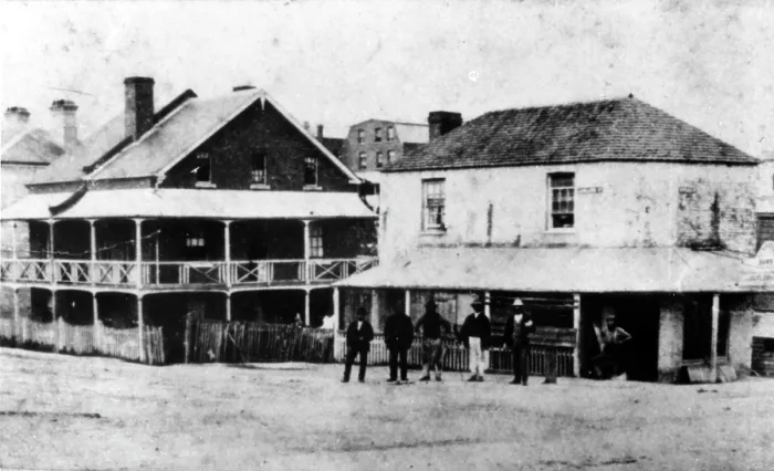 Framed Print : Corner Adelaide and Edward Streets, 1873. Creator: Unknown Framed Print : Corner Adelaide and Edward Streets, 1873. Creator: Unknown