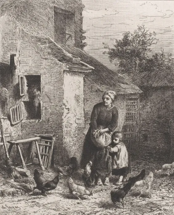 Framed Print : Corner of the Courtyard, 1864. Creator: Charles Emile Jacque Framed Print : Corner of the Courtyard, 1864. Creator: Charles Emile Jacque