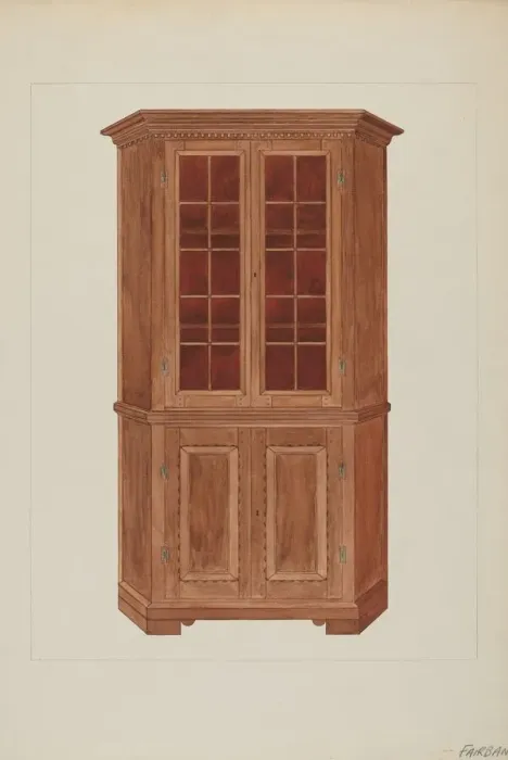 Framed Print : Corner Cupboard, c. 1937. Creator: George Fairbanks Framed Print : Corner Cupboard, c. 1937. Creator: George Fairbanks