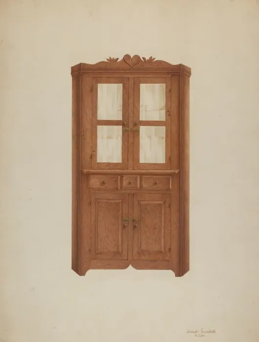 Framed Print : Corner Cupboard, c. 1941. Creator: Joseph Ficcadenti Framed Print : Corner Cupboard, c. 1941. Creator: Joseph Ficcadenti