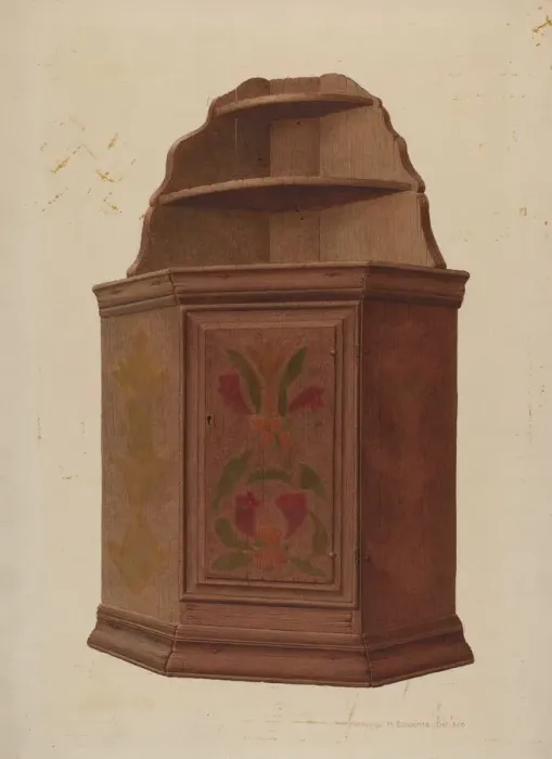 Framed Print : Corner Cupboard, c. 1942. Creator: William H Edwards Framed Print : Corner Cupboard, c. 1942. Creator: William H Edwards