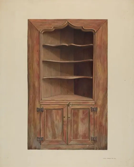 Framed Print : Corner cupboard, probably 1939. Creator: Leslie Macklem Framed Print : Corner cupboard, probably 1939. Creator: Leslie Macklem