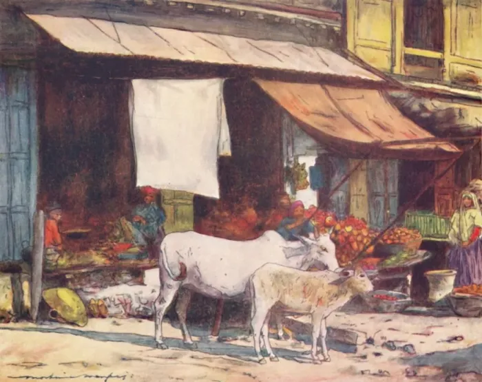 Framed Print : A Corner of the Fruit Market, Delhi, 1905. Artist: Mortimer Luddington Menpes Framed Print : A Corner of the Fruit Market, Delhi, 1905. Artist: Mortimer Luddington Menpes