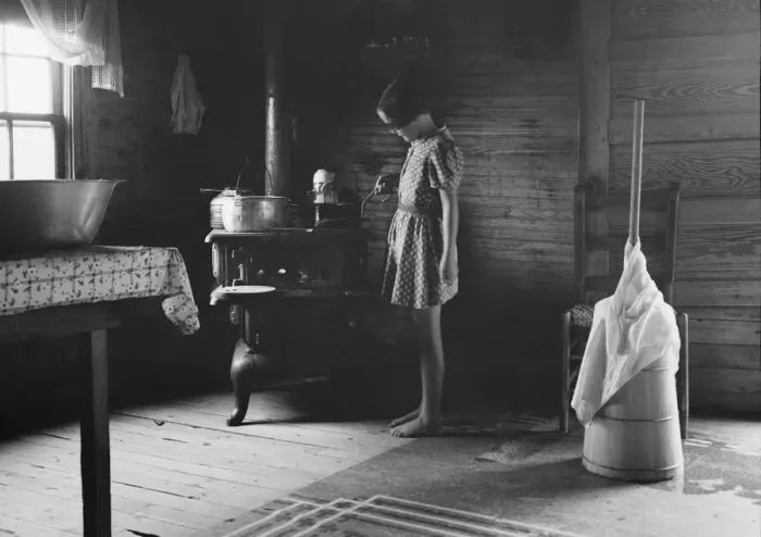 Framed Print : Corner of kitchen, home of tobacco sharecropper, Person County, North Carolina, 1939. Creator: Dorothea Lange Framed Print : Corner of kitchen, home of tobacco sharecropper, Person County, North Carolina, 1939. Creator: Dorothea Lange