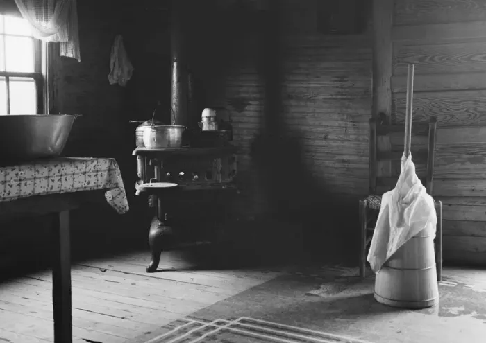 Framed Print : Corner of kitchen, home of tobacco sharecropper, Person County, North Carolina, 1939. Creator: Dorothea Lange Framed Print : Corner of kitchen, home of tobacco sharecropper, Person County, North Carolina, 1939. Creator: Dorothea Lange