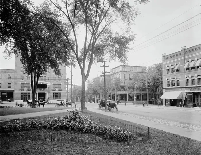 Framed Print : Corner of Main and St. Paul streets, Burlington, Vt. c.between 1910 and 1920. Creator: Unknown Framed Print : Corner of Main and St. Paul streets, Burlington, Vt. c.between 1910 and 1920. Creator: Unknown