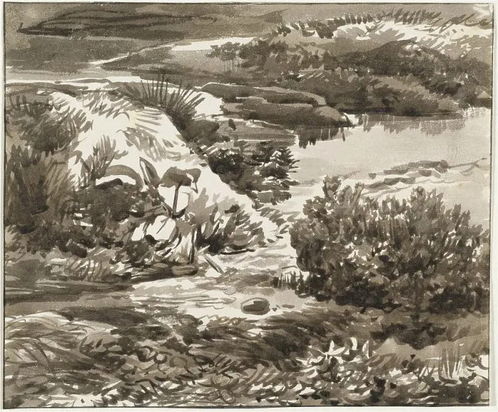 Framed Print : Corner of a Meadow with a Stream, 1800 / 1820. Creator: Franz Kobell Framed Print : Corner of a Meadow with a Stream, 1800 / 1820. Creator: Franz Kobell