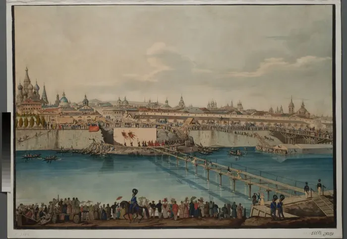 Framed Print : Cornerstone Laying Ceremony for the Moskvoretsky Bridge in Moscow, 1830. Creator: Hampeln Framed Print : Cornerstone Laying Ceremony for the Moskvoretsky Bridge in Moscow, 1830. Creator: Hampeln