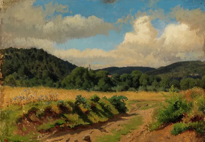 Framed Print : Cornfield at the edge of the forest, exercise, 1854. Creator: Werner Holmberg Framed Print : Cornfield at the edge of the forest, exercise, 1854. Creator: Werner Holmberg