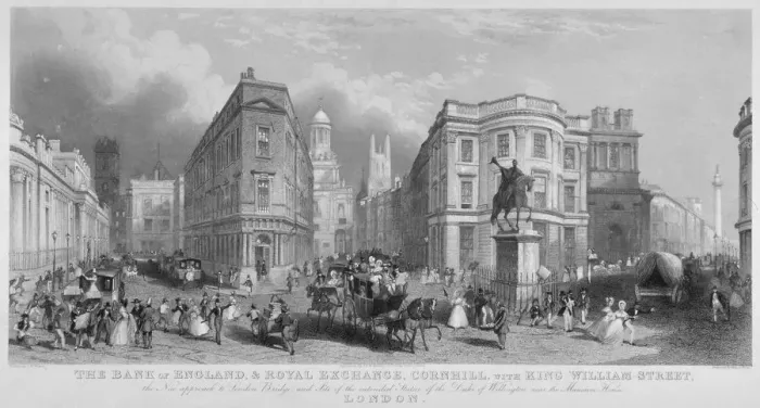 Framed Print : Cornhill, Lombard Street and King William Street, looking east, City of London, 1837 Framed Print : Cornhill, Lombard Street and King William Street, looking east, City of London, 1837