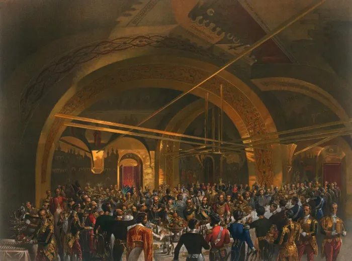 Framed Print : Coronation banquet for the envoys in the Golden Hall of the Great Kremlin Palace, Moscow, 1856. Artist: Mihaly Zichy Framed Print : Coronation banquet for the envoys in the Golden Hall of the Great Kremlin Palace, Moscow, 1856. Artist: Mihaly Zichy