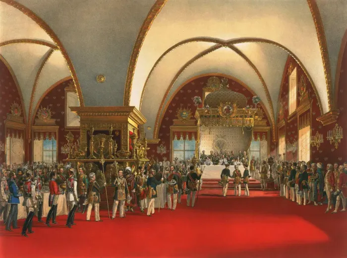 Framed Print : Coronation banquet in the hall of the Palace of the Facets in the Moscow Kremlin, 1856. Artist: Georg Wilhelm Timm Framed Print : Coronation banquet in the hall of the Palace of the Facets in the Moscow Kremlin, 1856. Artist: Georg Wilhelm Timm