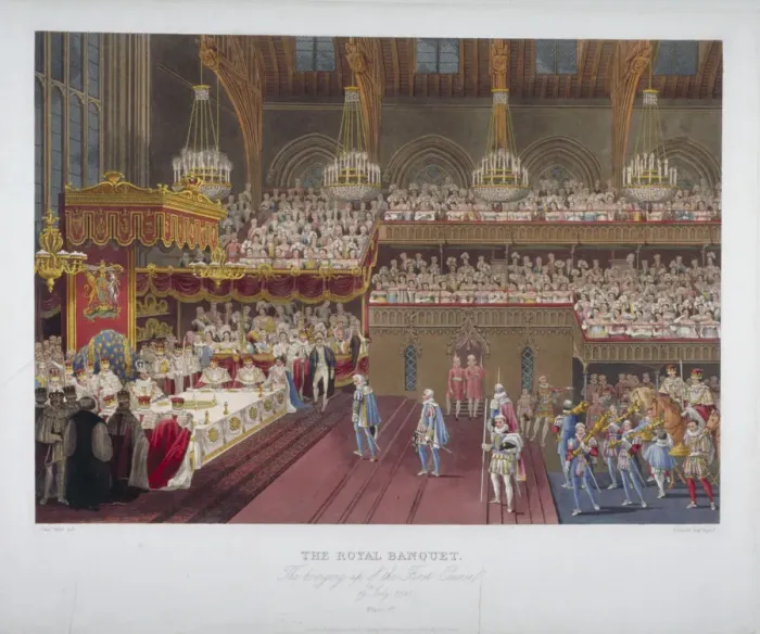 Framed Print : Coronation banquet of King George IV, Westminster Hall, London, 1821 (1824) Framed Print : Coronation banquet of King George IV, Westminster Hall, London, 1821 (1824)