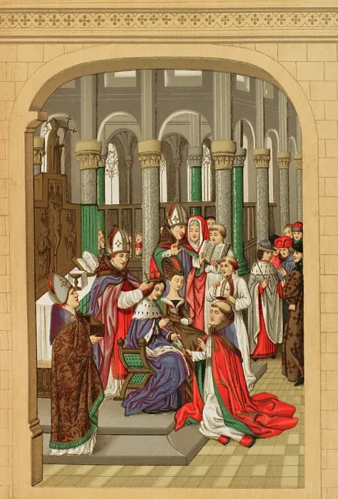 Framed Print : Coronation of Charles V as King of France on 19 May 1364 at Reims Cathedral, 1877. Creator: Unknown Framed Print : Coronation of Charles V as King of France on 19 May 1364 at Reims Cathedral, 1877. Creator: Unknown