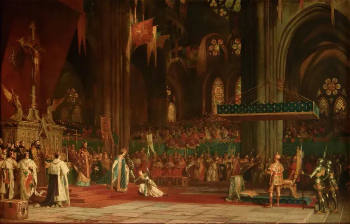 Framed Print : The coronation of Charles VII in the Rheims Cathedral, 17 July 1429, 1861. Creator: Comte, Pierre Charles (1823-1895) Framed Print : The coronation of Charles VII in the Rheims Cathedral, 17 July 1429, 1861. Creator: Comte, Pierre Charles (1823-1895)
