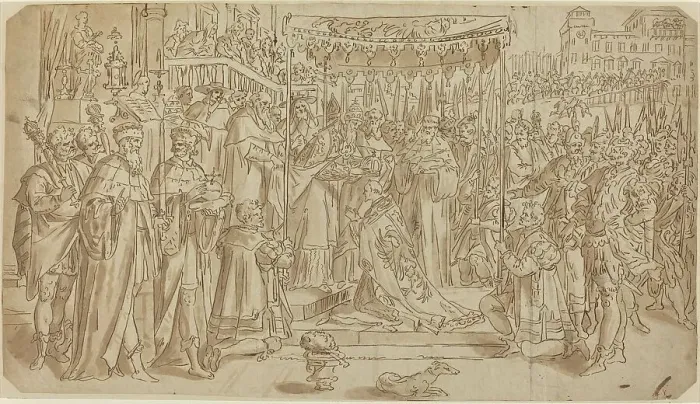 Framed Print : Coronation of the Emperor. Creator: Vos, Maarten de, after Framed Print : Coronation of the Emperor. Creator: Vos, Maarten de, after