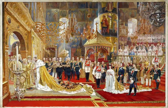 Framed Print : Coronation of Empreror Alexander III and Empress Maria Fyodorovna, 1883-1888. Artist: Becker, Georges (1845-1909) Framed Print : Coronation of Empreror Alexander III and Empress Maria Fyodorovna, 1883-1888. Artist: Becker, Georges (1845-1909)