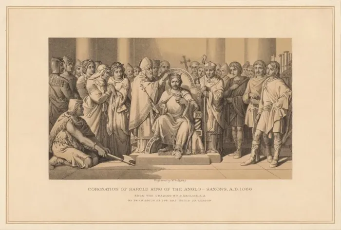 Framed Print : Coronation of Harold King of the Anglo-Saxons, A. D. 1066, (1878). Artist: W Ridgway Framed Print : Coronation of Harold King of the Anglo-Saxons, A. D. 1066, (1878). Artist: W Ridgway