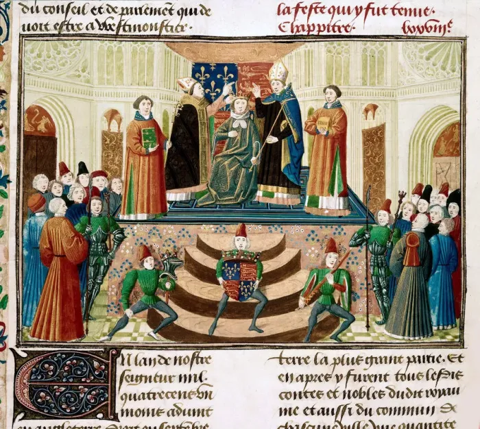Framed Print : The Coronation of Henry IV of England (Detail of a miniature from the Grandes Chroniques de France by Jean Froissart), ca 1470. Artist: Anonymous Framed Print : The Coronation of Henry IV of England (Detail of a miniature from the Grandes Chroniques de France by Jean Froissart), ca 1470. Artist: Anonymous