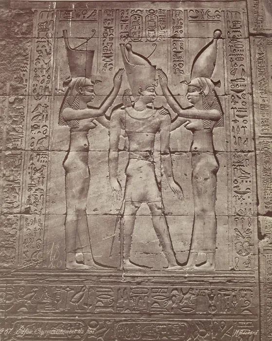 Framed Print : Coronation of the King: Bas-relief in the Temple of Edfu, late 19th century. Creator: Henri Bechard Framed Print : Coronation of the King: Bas-relief in the Temple of Edfu, late 19th century. Creator: Henri Bechard