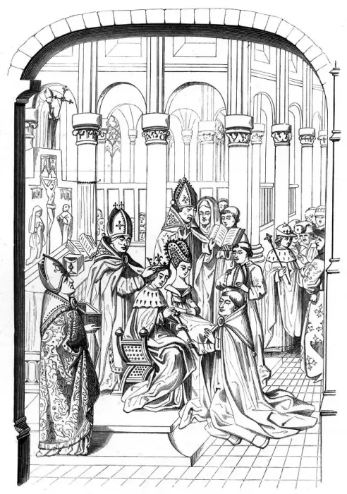 Framed Print : The coronation of King Charles V of France (1337-1380), 14th century (1849). Artist: A Bisson Framed Print : The coronation of King Charles V of France (1337-1380), 14th century (1849). Artist: A Bisson