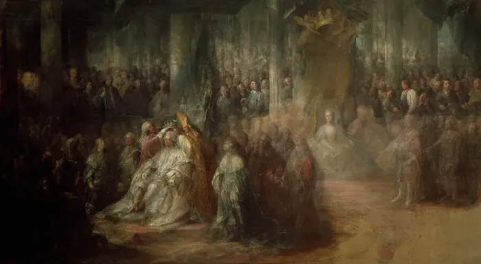 Framed Print : The Coronation of King Gustav III of Sweden. Uncompleted, from 1782 until 1793. Creator: Carl Gustaf Pilo