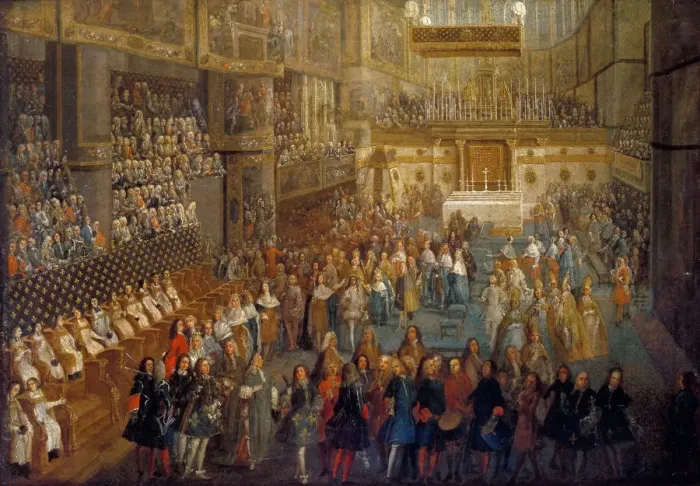 Framed Print : The coronation of Louis XV in the Rheims Cathedral, 25 October 1722. Artist: Martin, Pierre-Denis II (1663-1742) Framed Print : The coronation of Louis XV in the Rheims Cathedral, 25 October 1722. Artist: Martin, Pierre-Denis II (1663-1742)