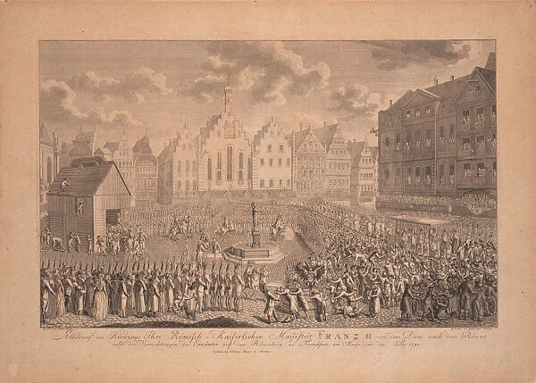 The coronation procession of Francis II from the Frankfurt Cathedral to Romerberg in July 1792. Artist: Gabler, Ambrosius (1762-1834)