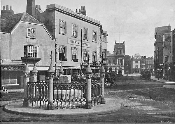 Coronation Stone and Market-Place, Kingston-on-Thames, c1896. Artist: Frith & Co