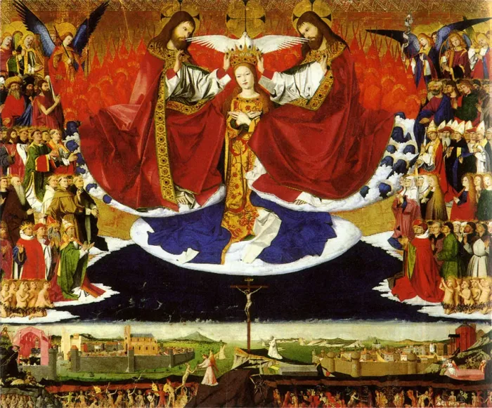 Framed Print : The Coronation of the Virgin, 1454. Artist: Quarton (or Charonton), Enguerrand (ca 1410?ca 1466) Framed Print : The Coronation of the Virgin, 1454. Artist: Quarton (or Charonton), Enguerrand (ca 1410?ca 1466)
