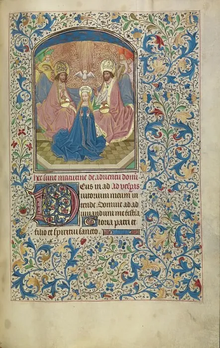 Framed Print : The Coronation of the Virgin; Arenberg Hours, early 1460s. Creator: Willem Vrelant Framed Print : The Coronation of the Virgin; Arenberg Hours, early 1460s. Creator: Willem Vrelant