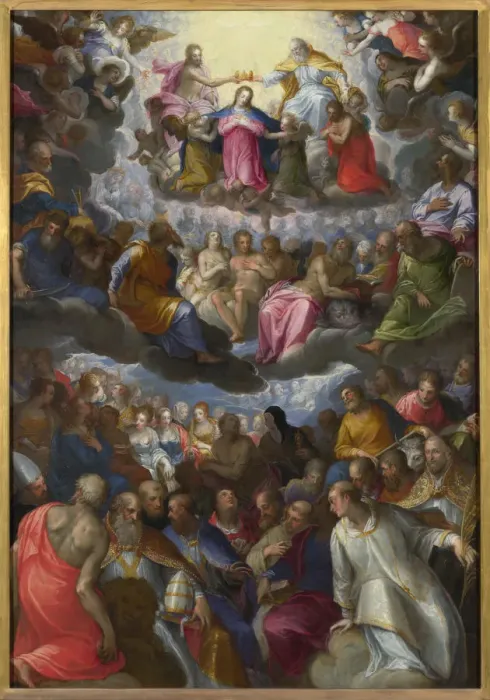 Framed Print : The Coronation of the Virgin, c. 1598. Artist: Rottenhammer, Johann (Hans), the Elder (1564-1625) Framed Print : The Coronation of the Virgin, c. 1598. Artist: Rottenhammer, Johann (Hans), the Elder (1564-1625)