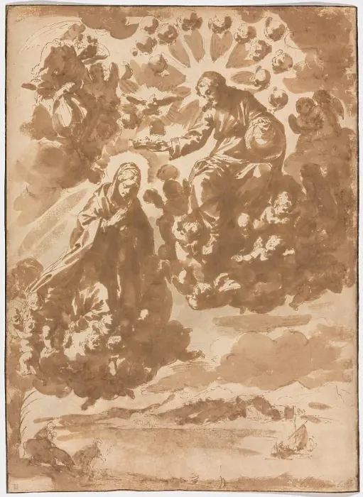 Framed Print : The Coronation of the Virgin and The Flight into Egypt, 1648 / 71. Creator: Jan de Bisschop Framed Print : The Coronation of the Virgin and The Flight into Egypt, 1648 / 71. Creator: Jan de Bisschop