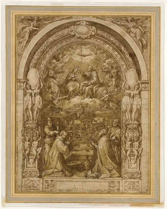 Framed Print : Coronation of the Virgin, with the Martyrdom of Saint Lawrence, c.1570. Creator: Federico Zuccaro Framed Print : Coronation of the Virgin, with the Martyrdom of Saint Lawrence, c.1570. Creator: Federico Zuccaro