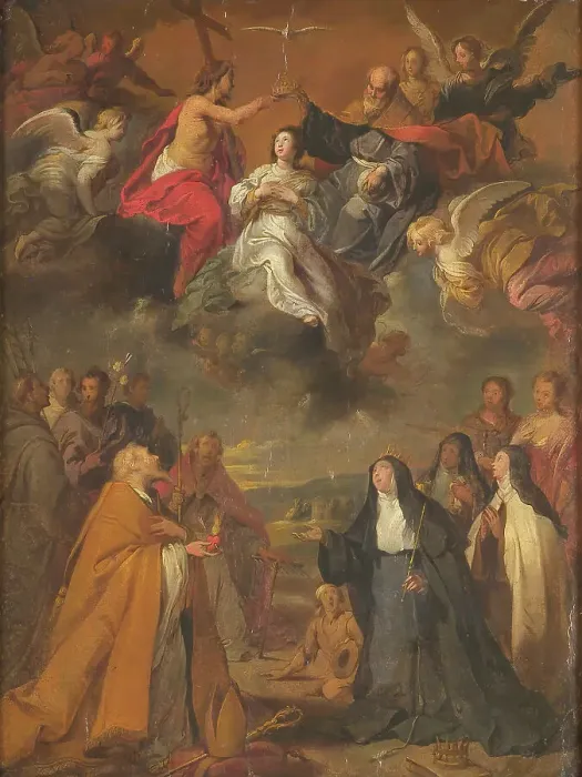 Framed Print : The Coronation of the Virgin Mary, with St Augustine, St Elizabeth of Hungary and Other...1612-1655. Creator: Cornelis Schut I Framed Print : The Coronation of the Virgin Mary, with St Augustine, St Elizabeth of Hungary and Other...1612-1655. Creator: Cornelis Schut I