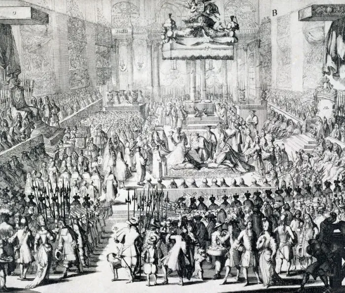 Framed Print : The Coronation of William III and Mary II, Westminster Abbey, London, 21st April 1689 Framed Print : The Coronation of William III and Mary II, Westminster Abbey, London, 21st April 1689