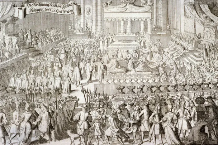 Framed Print : Coronation of William III and Mary II in Westminster Abbey, London, 1689 Framed Print : Coronation of William III and Mary II in Westminster Abbey, London, 1689