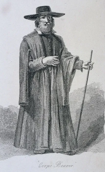 Framed Print : Corpe Bearer, [sic], c1665, Cries of London, (c1819?). Artist: John Thomas Smith
