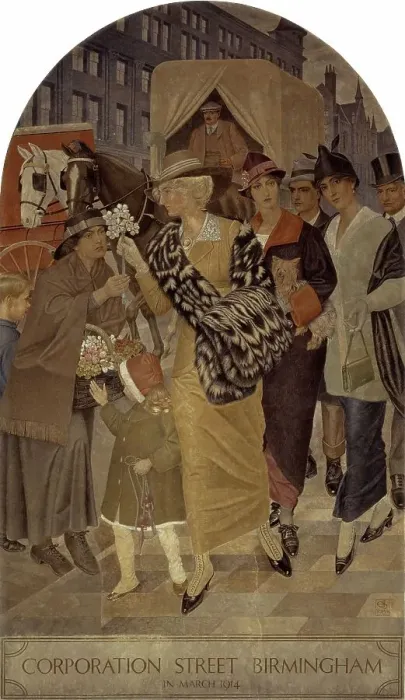 Framed Print : Corporation Street, Birmingham, in March 1914'. Creator: Joseph Edward Southall
