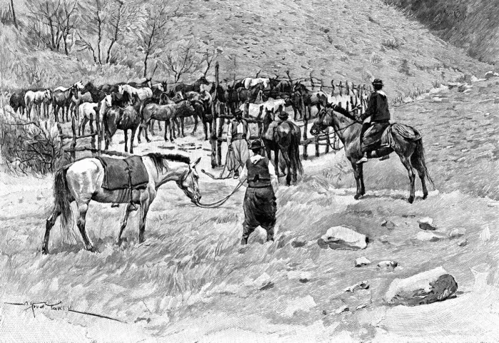 Framed Print : A corral, Patagonia, Argentina, 1895. Artist: Alfred Paris Framed Print : A corral, Patagonia, Argentina, 1895. Artist: Alfred Paris