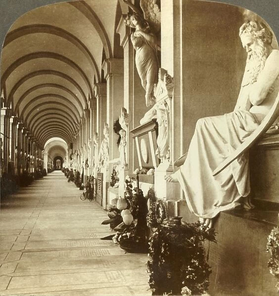 Corridor in the famous Campo Santo, Genoa, Italy, c1909. Creator: Unknown
