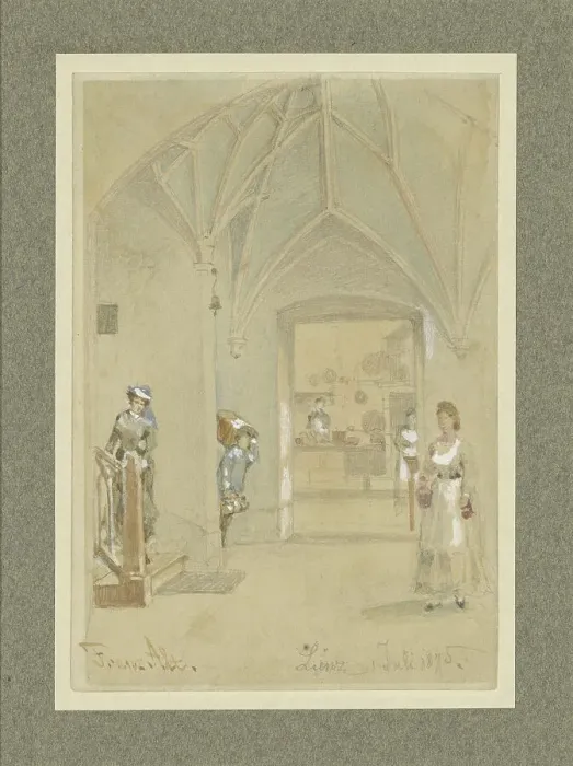 Framed Print : Corridor of a guesthouse with a view into the kitchen, 1875. Creator: Franz Alt Framed Print : Corridor of a guesthouse with a view into the kitchen, 1875. Creator: Franz Alt