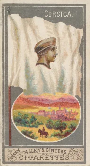 Framed Print : Corsica, from the City Flags series (N6) for Allen & Ginter Cigarettes Brands, 1887 Framed Print : Corsica, from the City Flags series (N6) for Allen & Ginter Cigarettes Brands, 1887