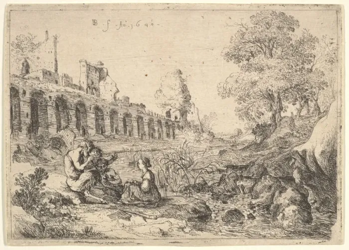 Framed Print : Corsica seated before satyrs on the bank of a river, from a pair of plates for Battista Framed Print : Corsica seated before satyrs on the bank of a river, from a pair of plates for Battista