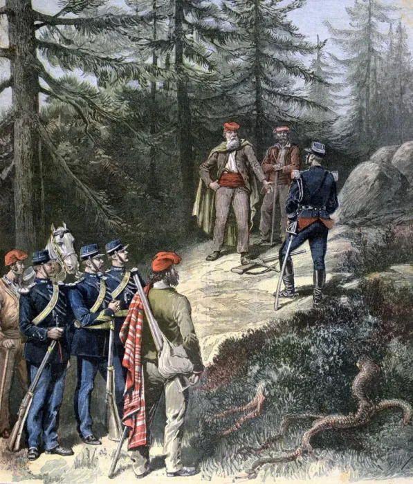 Framed Print : The Corsican Bandit, Jacques Bellacoscia, Surrendering to the Police, 1892. Artist: Henri Meyer Framed Print : The Corsican Bandit, Jacques Bellacoscia, Surrendering to the Police, 1892. Artist: Henri Meyer