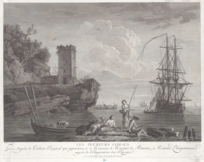 Framed Print : The Corsican Fishermen, 1767. Creator: Robert Daudet